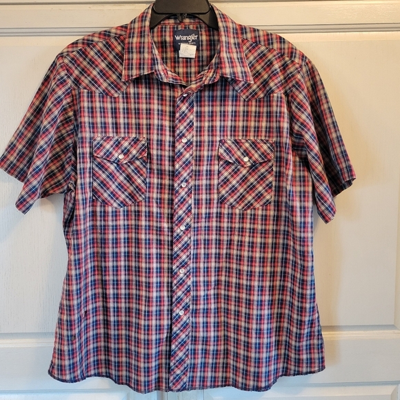 Vintage Wrangler Western Fit Plaid Pearl Snap Button Short Sleeve Shirt - Picture 1 of 5